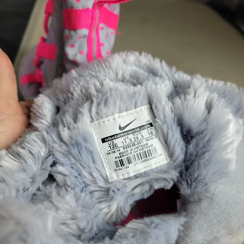 Nike Rosherun Hi Sneakerboot Girls 12 Silver Pink Comfy‎ Faux Leather Snow Boots